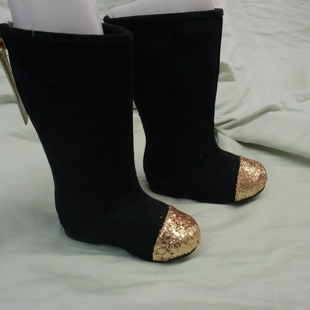 Adorable Joy Folie Black Chloe Boot with Gold Glitter Toe